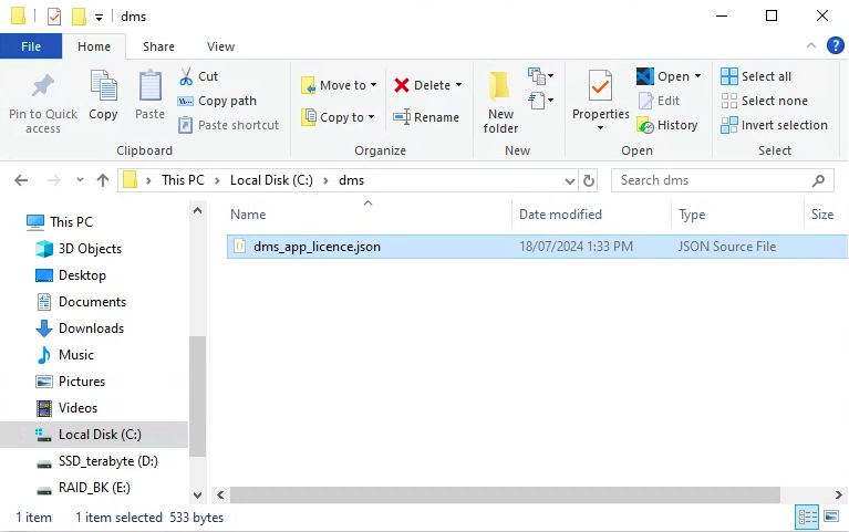 licence file saving location