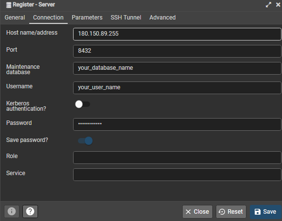 Register server connection setting
